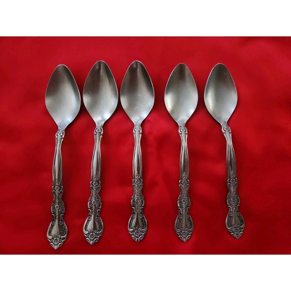 5 National Stainless Japan Flatware New Rose Teaspoons Vintage Floral Silver